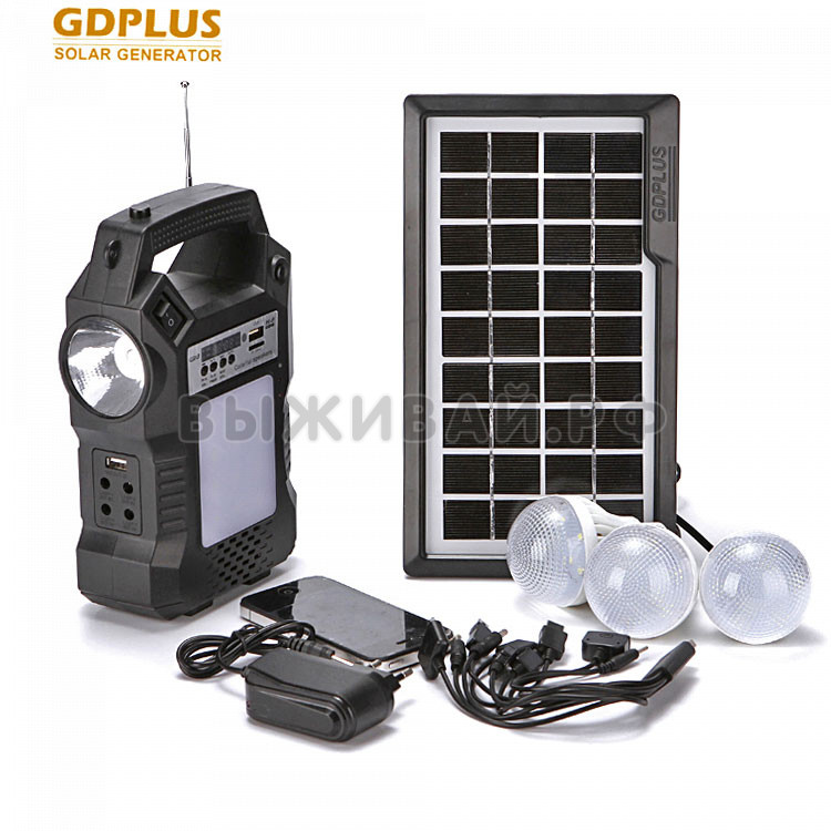 Резервная система освещения+FM на солнечной батарее GD-8060