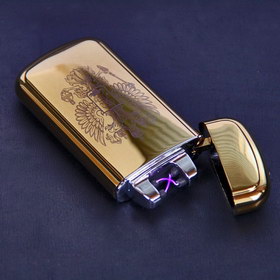 Импульсная USB зажигалка 2Х CD-118 (встряска) стальная, золото